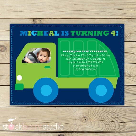 Garbage and Recycle Truck Birthday DIY Printable Invitation Il_570xn