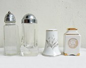 SUMMER SALE Vintage Salt Pepper Shakers Glass Ceramic Bottles Mini Bud Vases Silver Chrome Mid Century Instant Collection