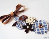 Leather Bib Necklace Sweet Blue Chocolate Leather Flowers Leather Jewelry - Europe