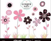 Tea Rose Whimsy Modern Flower Daisy Clip art  for scrapbooking DIY invitation (CA151)