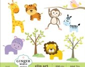 INSTANT DOWNLOAD Safari Animal jungle Monkey Lion Tiger zebra giraffe Clip art digital illustration (CA167)