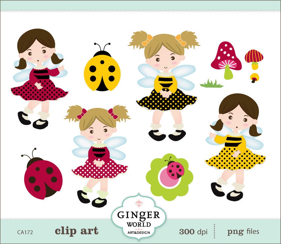 Lady Bug Buggy Girl clipart digital file illustration for scrapbooking, DIY invitation (CA172)