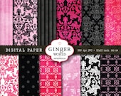 Urban city girl pink damask chic Digital Paper Pack for scrapbooking invitation DG139