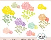 Blooming Rose Flower Clip art digital illustration for scrapbooking DIY invitation (CA193)