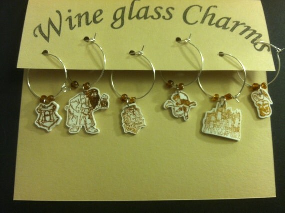 Harry Potter Book Art Wineglass Charms set of 6