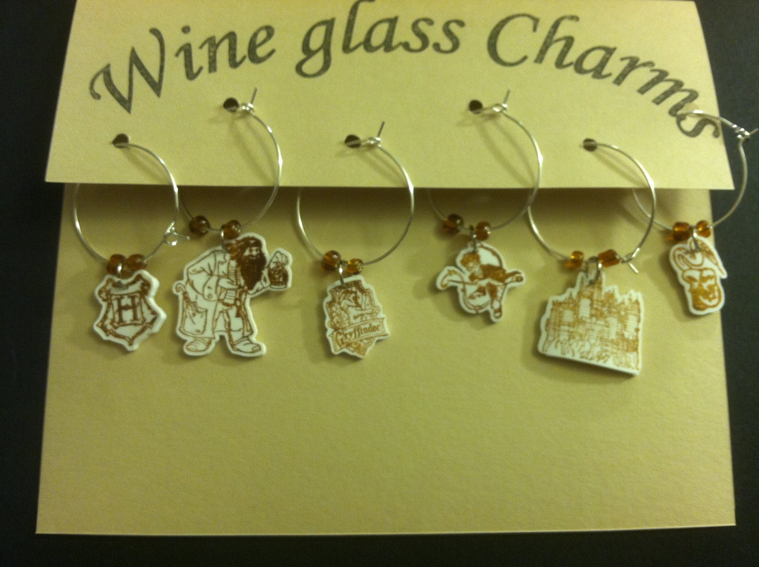 Harry Potter Book Art Wineglass Charms set of 6