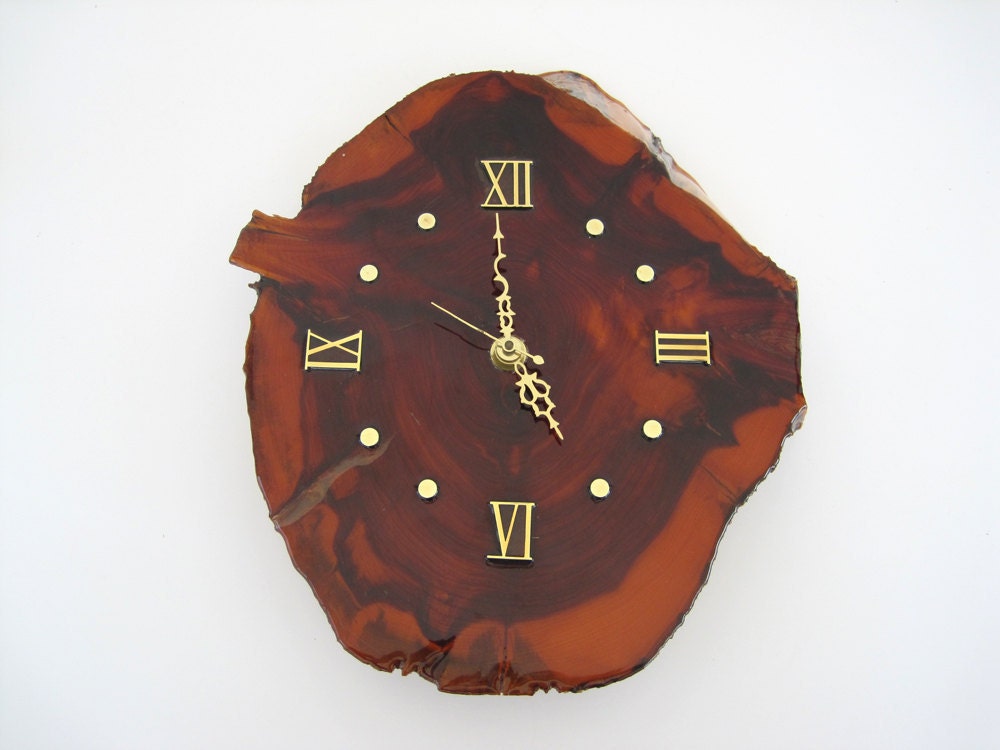 Vintage Wall Clock Burl Wood Slab Battery by BrooklynStVintage