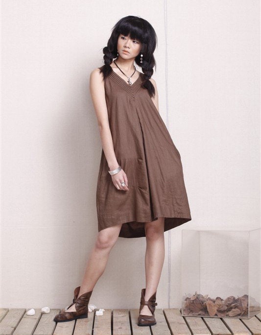 Greetings/concise buttons sleeveless short dress/5 colors/custom made