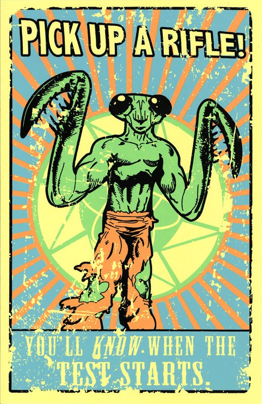 Anti Mantis Men Propaganda (Portal 2 inspired Silkscreen Print) - 11" x 17"