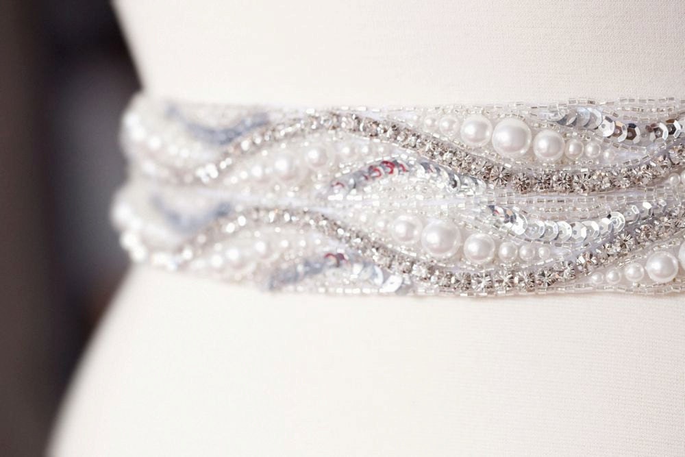 Ondine Beaded Sash with Organza Tails