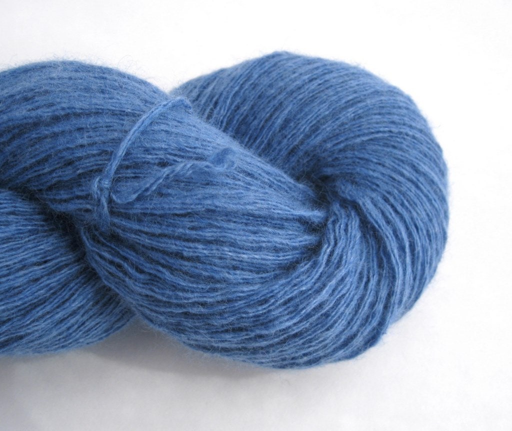 Sport Weight Wool Angora Cashmere Recycled Yarn, Blue, 300 Yards
