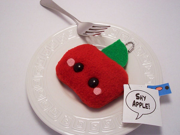 Shy Apple Plushie Keychain kawaii stuffed toy bag charm in soft red fleece