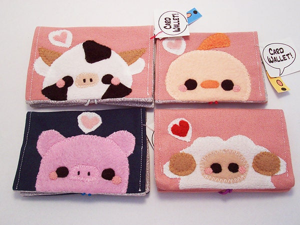 Pudding Farm Animal Kawaii Credit Card Wallets: Cow, Chicken, Pig or Sheep