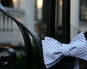 Light Blue and White Seersucker Bow Tie