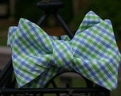 Blue and Green Checked Bow Tie