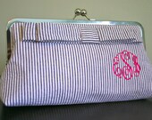 Monogrammed Seersucker Clutch Purse - Flat Bow