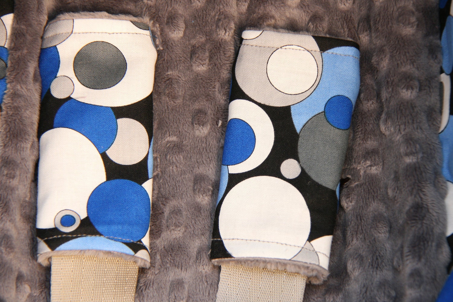 Blue Gray Dots fabric with gray minky- Infant car seat cover- Custom Order