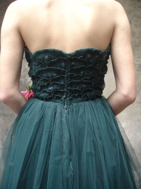 50s forest green tulle gown