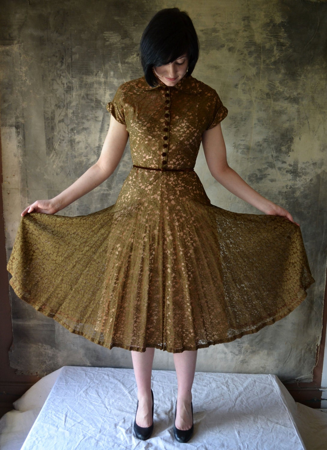 1950's Hazel Lace Dress with Velvet Buttons