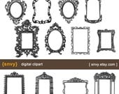 Vintage Borders Frames - 12 Printable Digital Clipart Decoration for Scrapbook Embellishment - 200002A