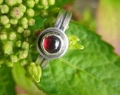 Double band sterling silver and garnet ring - your size