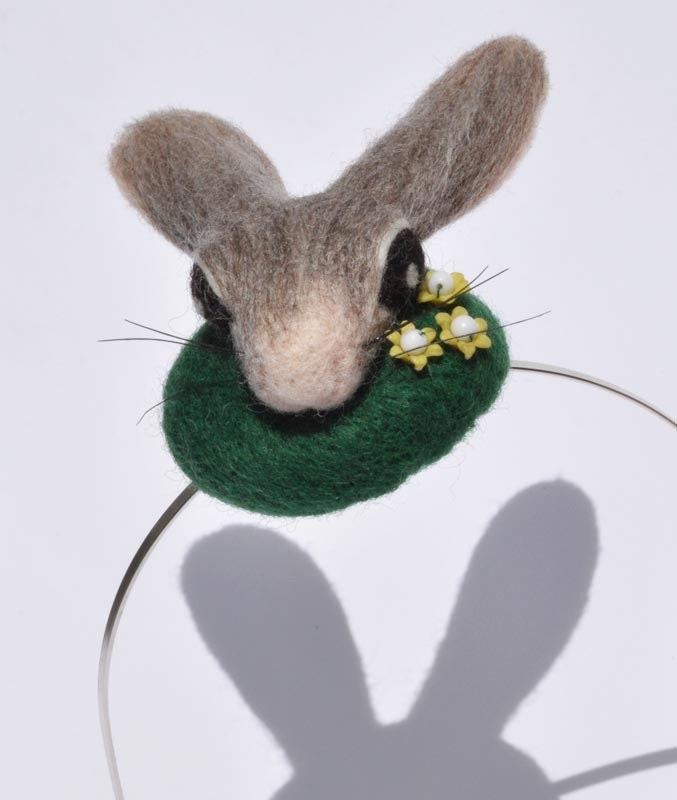 Felt Rabbit Fascinator with Vintage Flowers