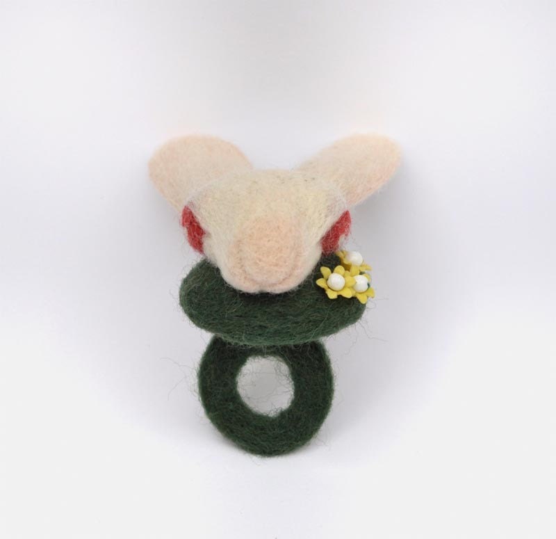 Felt Rabbit Ring with Vintage Flowers