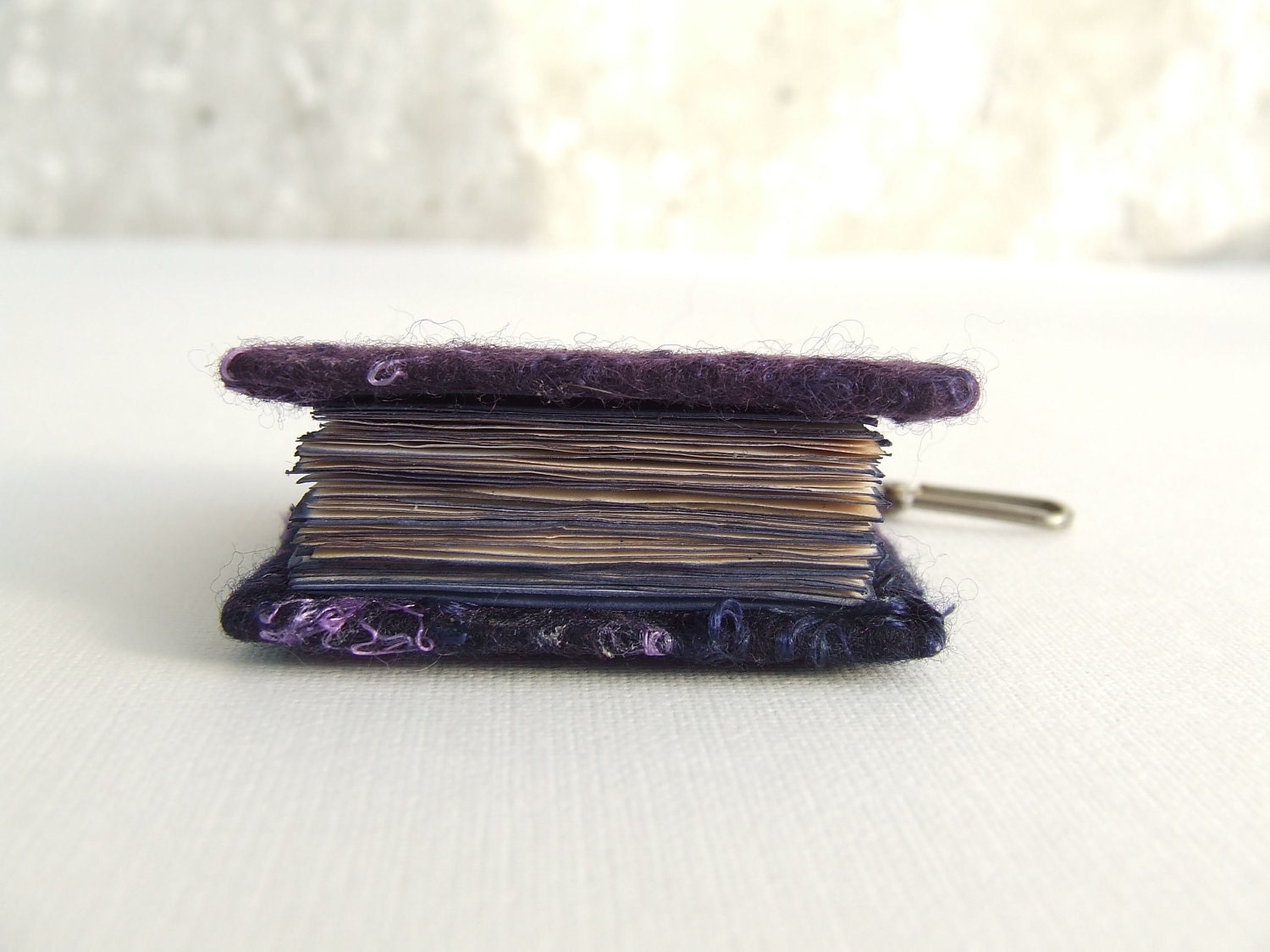 Mini notebook - key chain with heart gift unisex felted purple heart mini journal, shabby chic paper