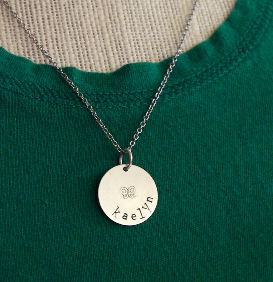Personalized Hand Stamped Metal Necklace - Name - Flower - Little Girl Necklace