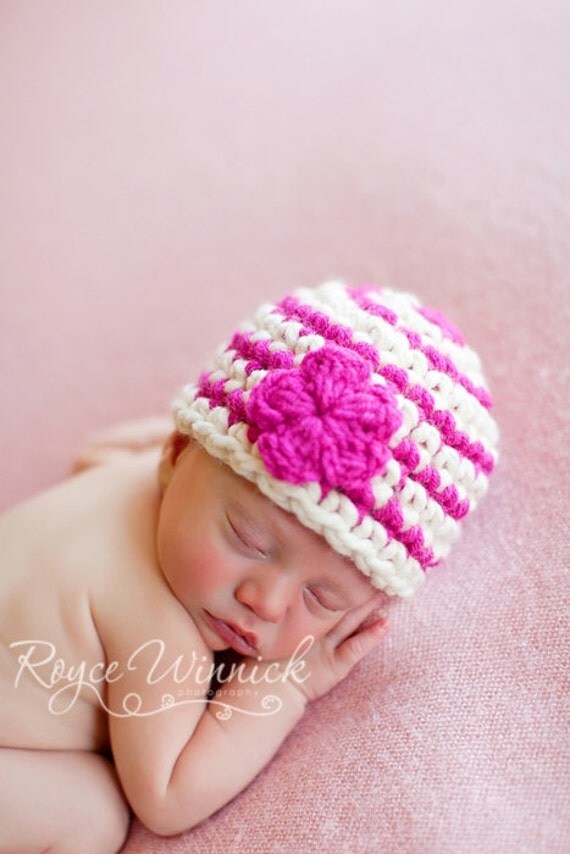 PDF Download Easy Crochet Pattern No 216 Basic Striped Beanie Chunky yarn photo prop sizes preemie, newborn. 0-3, 3-6 months