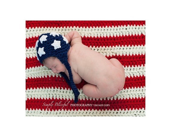 PDF  Instant Download Crochet Pattern No 242 American Flag Set Chunky yarn photo prop sizes preemie, newborn. 0-3, 3-6 months