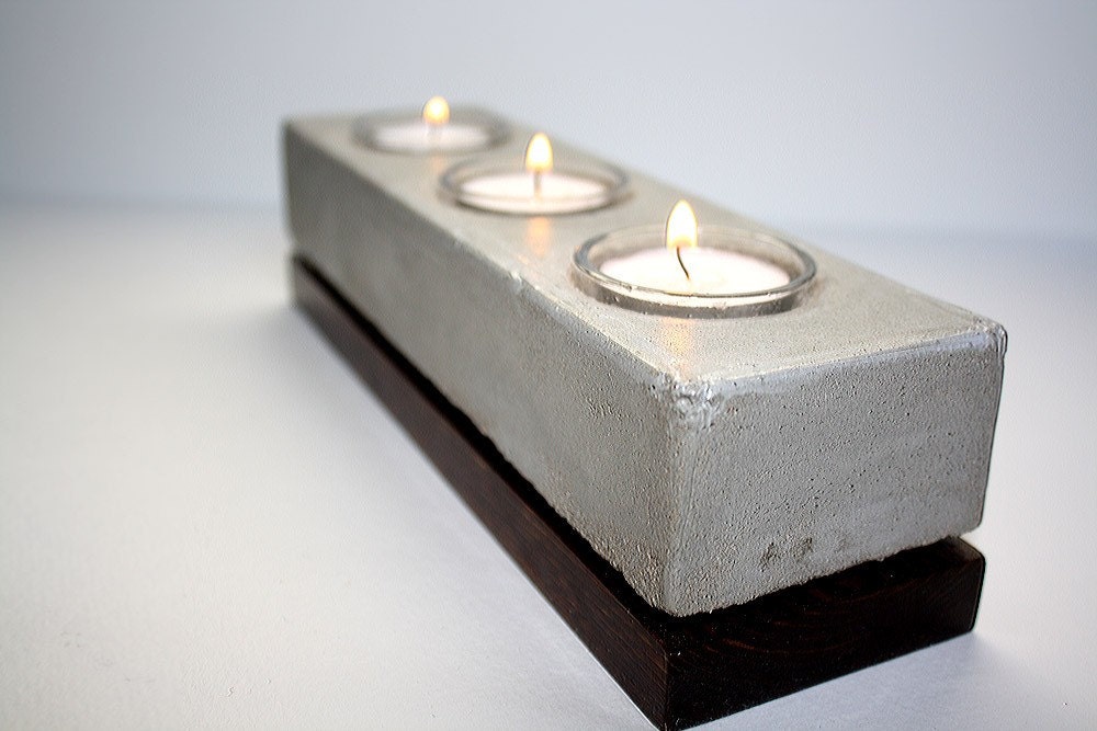 Items similar to Triple Tea Light Concrete Candle Holder on Etsy