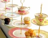 High Tea for Alice 1 CUSTOM 3-Tier Tea & Cupcake Stand of Vintage Fine China to Match Wedding Colors, Birthday Party or Home Decor Scheme