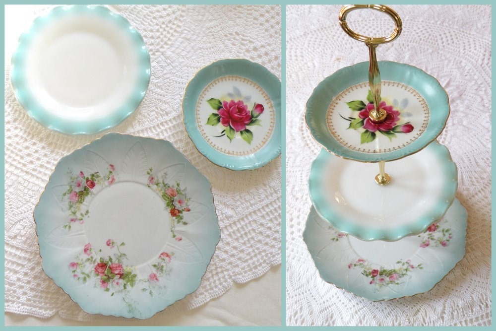 YOUR Plates Turn Into a Custom 3 Tier Tea & Cupcake Stand for a  Vintage China Display to Match Wedding Scheme or Home Decor Colors