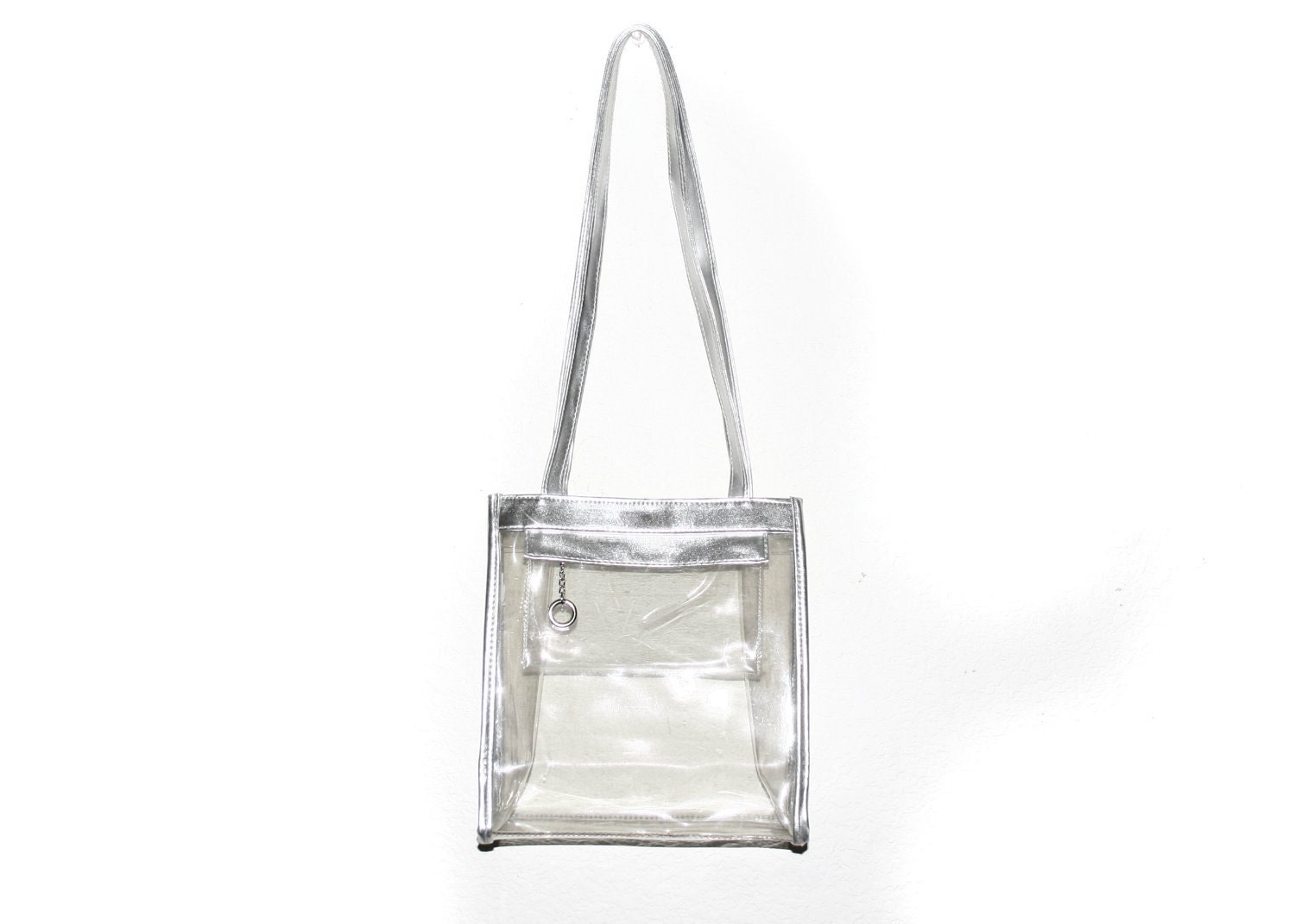 90's Vintage Clear Plastic Vinyl Purse w/ SIlver Straps