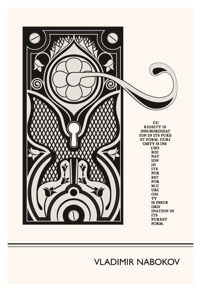Illustration, Vladimir Nabokov Quote, Fine Art Print and Art Poster, Butterfly Drawing, Russian Art, Door DRrawing, Typographic Print