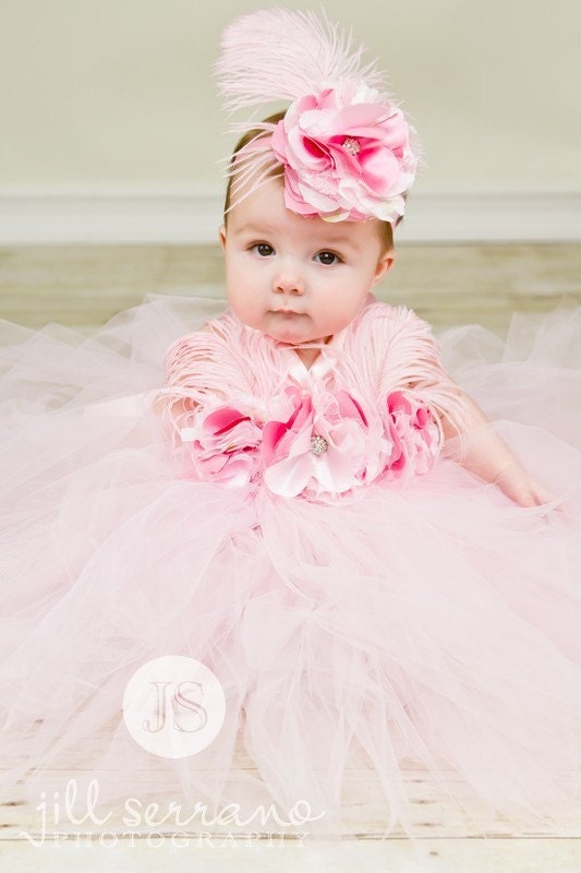 Rosette Bella Couture Tutu Dress with Swanky Flower and Ostrich Plume headband
