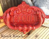 Red Door Knocker / Painted Cast Iron /  Vintage Inspired / Home Decor / Country Red Welcome Sign / Metal Decor/Spring Trends