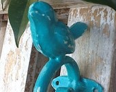 Wall Hook- Blue Bird Metal Vintage Inspired Key Holder - Wall Mount in Retro Turquoise - Aqua Decor - Distressed-Spring Home Decor