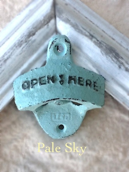 Rustic Chic Bottle Opener/Aqua Blue/Cast Iron /In Pale Sky/Vintage/Metal Wall Decor/Distressed/Turquoise Blue/Spring Trends /Pastels
