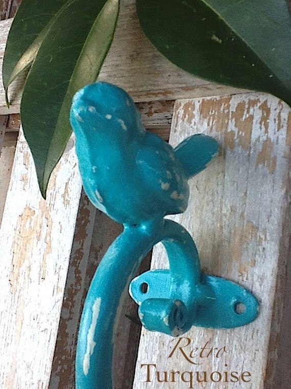 Wall Hook- Blue Bird Metal Vintage Inspired Key Holder - Wall Mount in Retro Turquoise - Aqua Decor - Distressed-Spring Home Decor