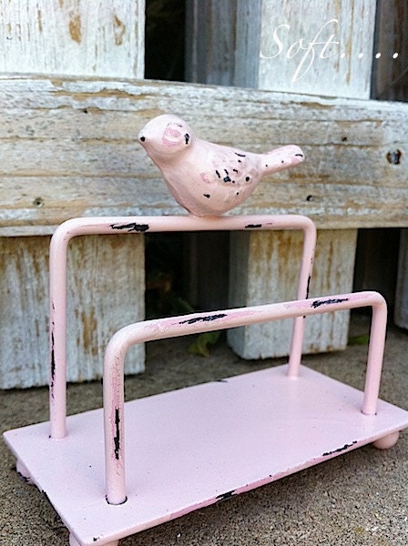 Pink Bird Bird Business Card Holder- Vintage Inspired Old Fashioned - In Light Blushing Pink - Sparrow Swallow- December-Shabby Chic
