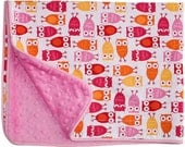 Girl Baby Blanket in pink, & orange mod owls print on pink Dimple Dot Minky....Unique New Baby Gift