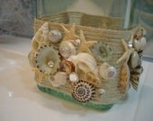 Beach Decor, Seashell Bottle, Shell Decor, Sea Shell Adorned Italian Glass Bottle (lrg, four-side)
