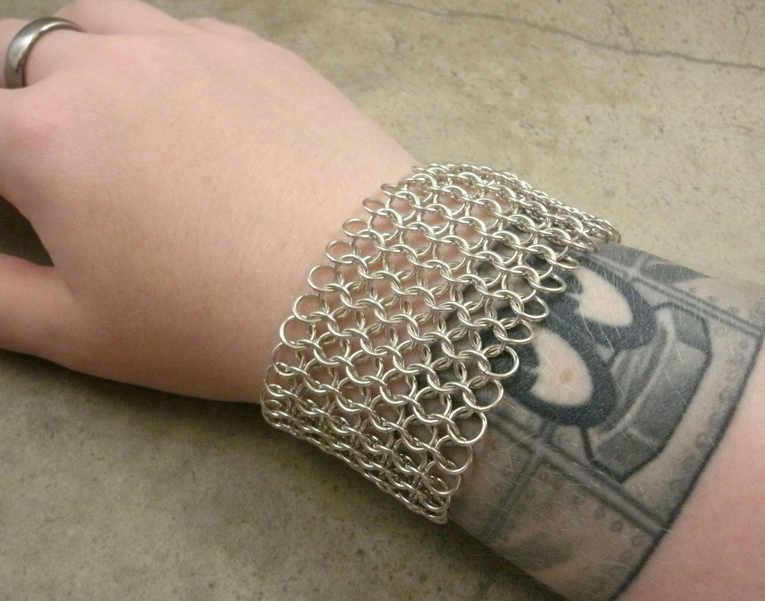 Sterling Silver Chainmaille Bracelet- Chainmail Jewelry- Medieval Bracelet Jewellery- Renaissance Garb- Woven Silver Bracelet- LARP Jewelry
