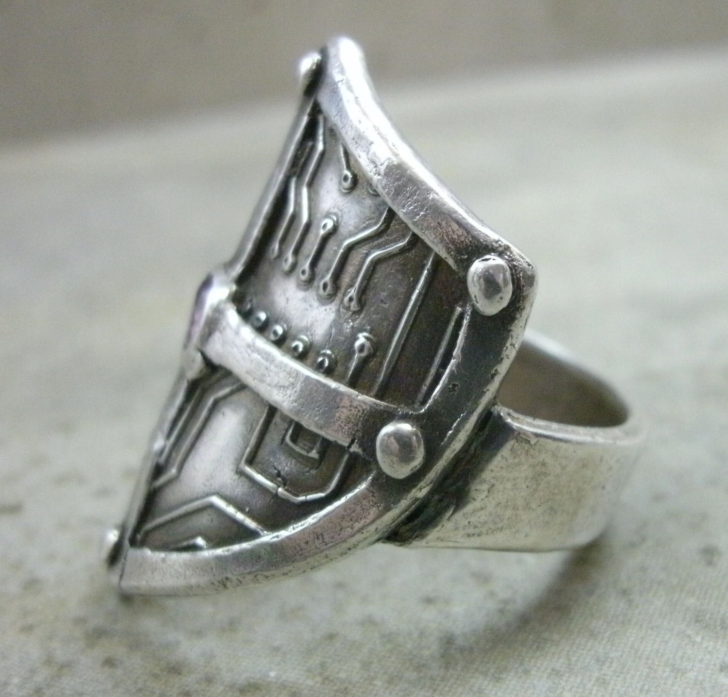 Circuit Board Shield Ring in Fine Silver - Cyberpunk RIng - Medieval Motherboard - Techie - Renaissance - Sci Fi Hacker - Cyberpunk Jewelry