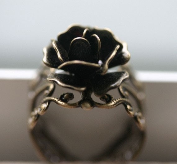 Steam Punk Rose Ring in Antique Brass