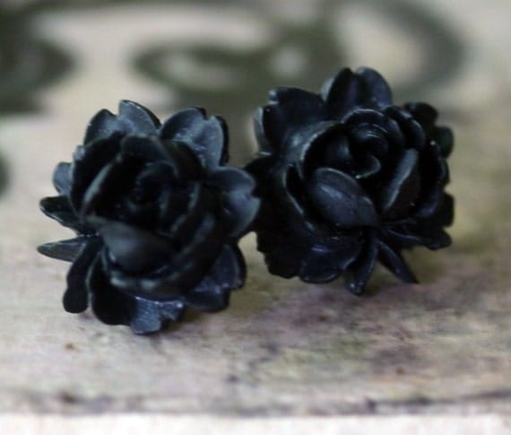 Black Rose Earrings - Gothic Lolita