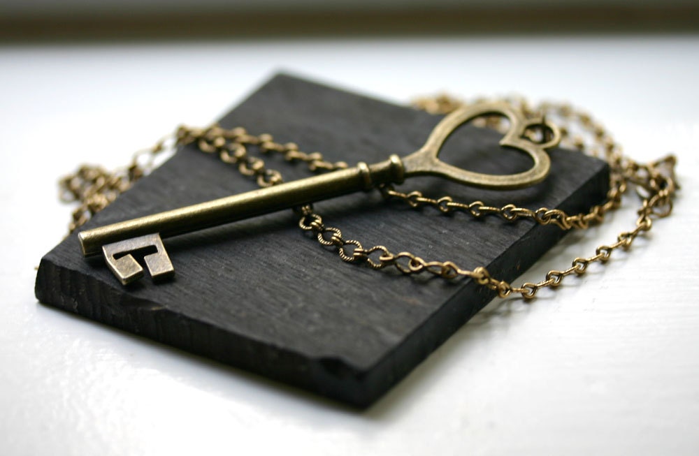 Key to My Heart Necklace in Antique Brass