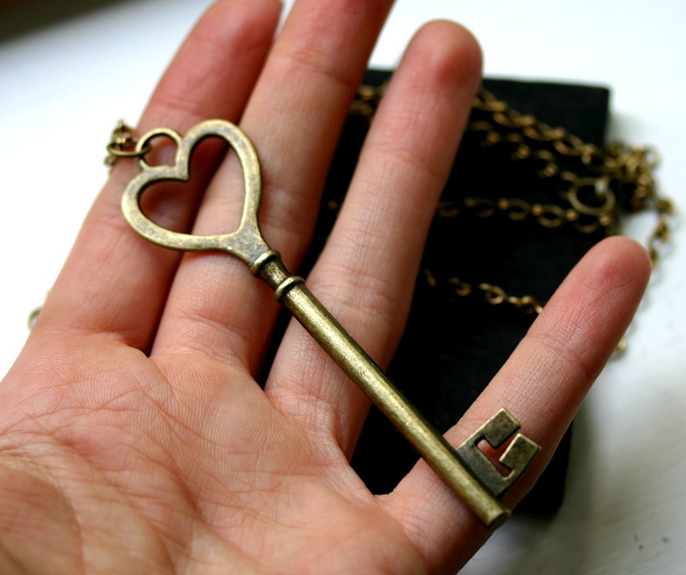 Key to My Heart Necklace in Antique Brass